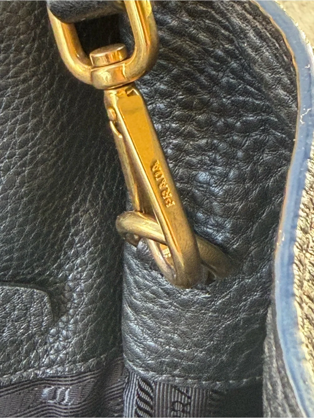 Prada Black Pebbled Leather Satchel with Front Zip Pocket